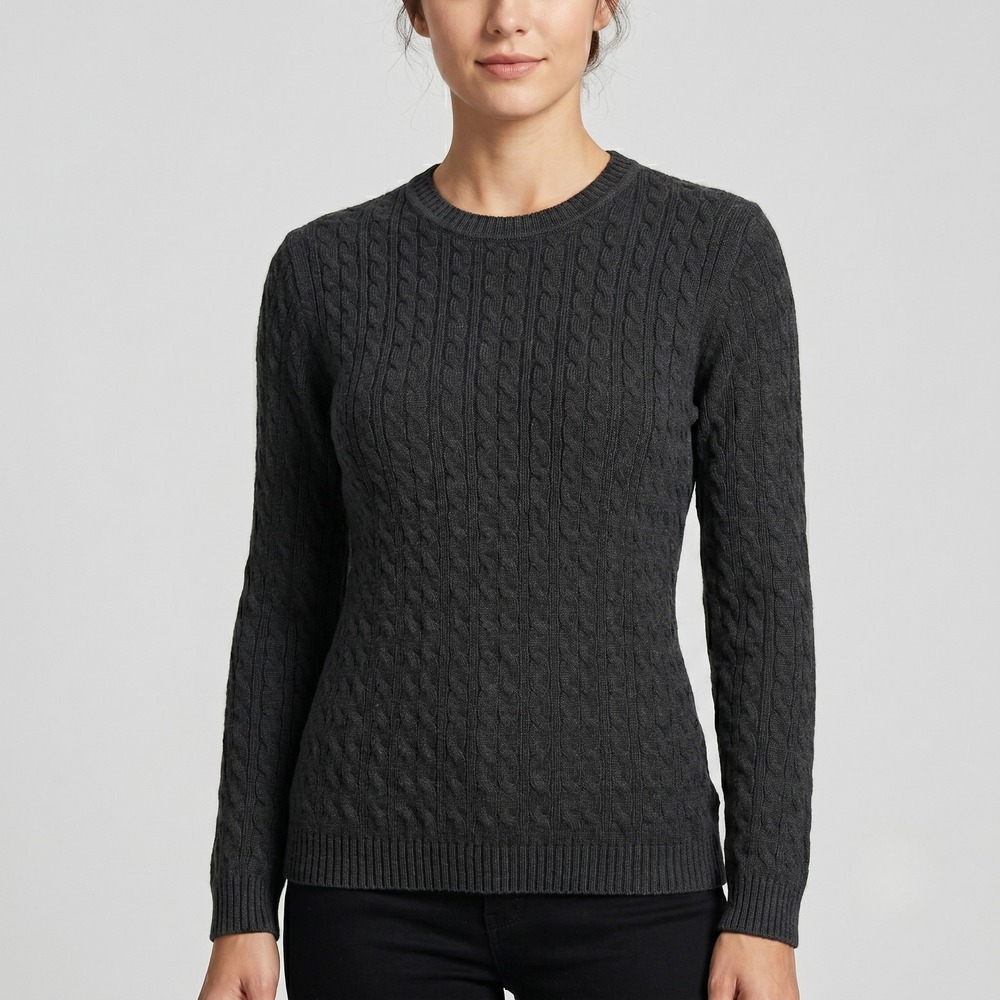 Jason Maxwell Women Medium Black Sweater Cable Knit Pullover Crew‎ Neck Cotton